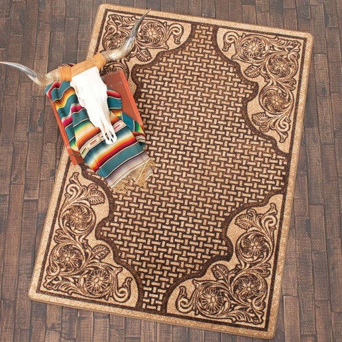 Tooled Leather Scroll & Weave Rug - 4 x 5