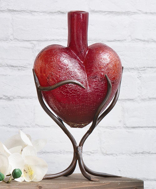 Tangled Vines Glass Heart Sculpture - Medium