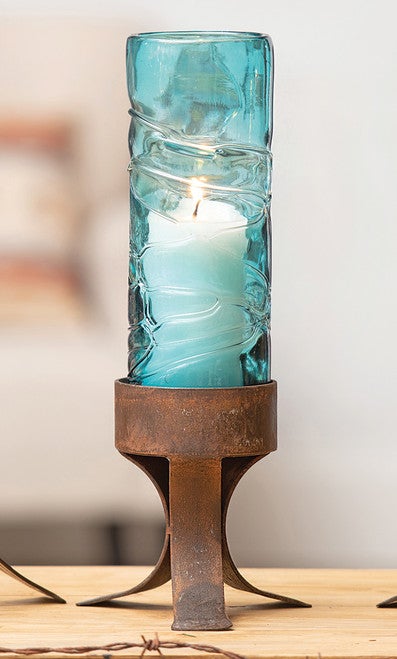 Turquoise Valley Glass Pillar Candle Holder - Small