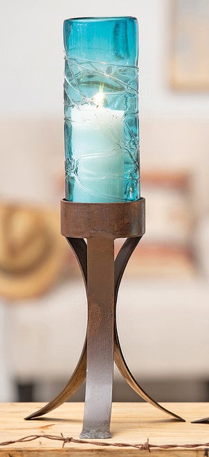 Turquoise Valley Glass Pillar Candle Holder - Large