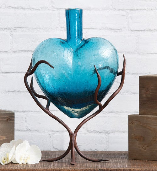 Tangled Vines Glass Heart Sculpture - Large