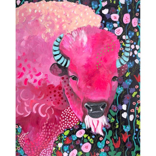 Magenta Bison Canvas Wall Art