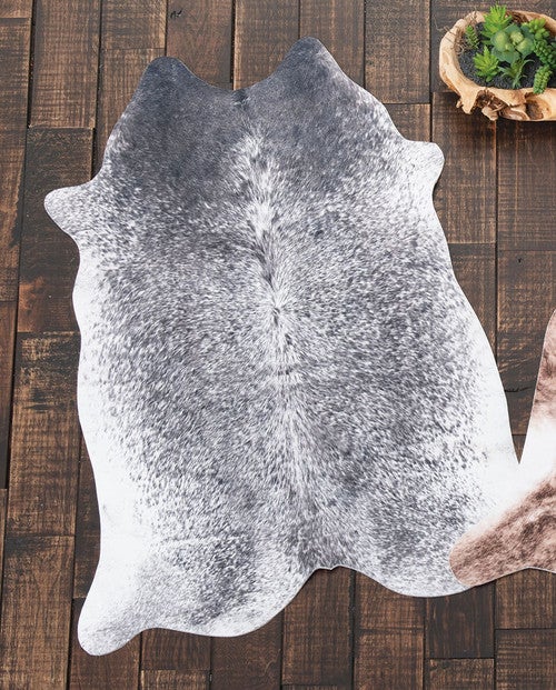 Small Faux Cowhide Black & White Brindle Rug