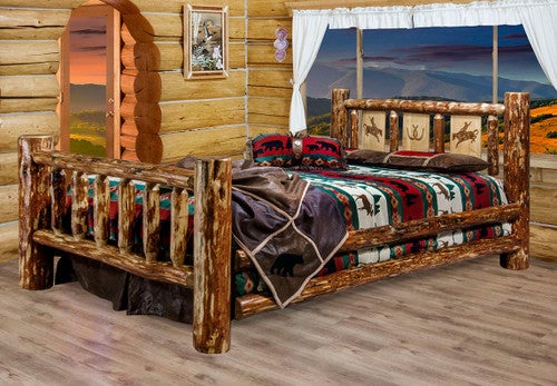 Cascade Bed with Laser Engraved Bronc Design - Cal. King