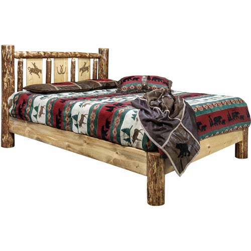 Cascade Platform Bed with Laser Engraved Bronc Design - Twin