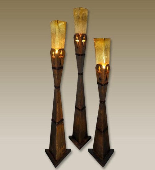 Crackled Amber Glass Cross Candle Holders - Set of 3