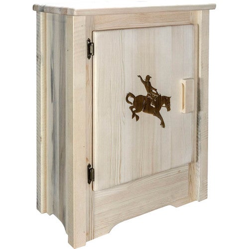 Denver Cabinet with Engraved Bronc - Left Hinged - Lacquered