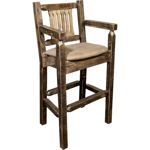 Denver Captain's Barstool with Buckskin Seat - Stained & Lacquered