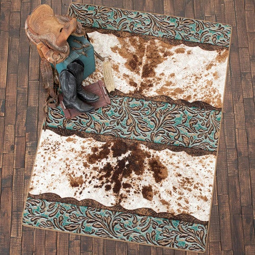 Vaquero Turquoise Cowhide Rug - 2 x 8