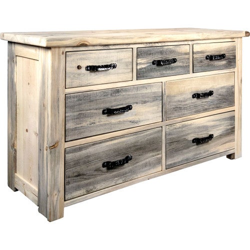 Lima Sawn 7 Drawer Dresser with Iron & Clear Lacquer