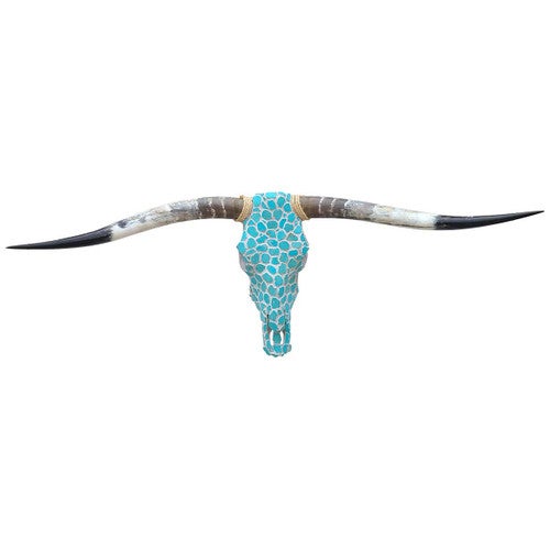 Authentic Longhorn Skull with Turquoise Stone - Gray Grout