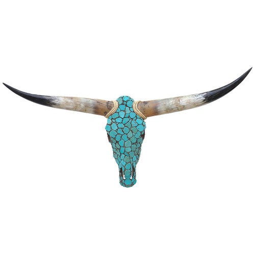 Authentic Longhorn Skull with Turquoise Stone - Brown Grout