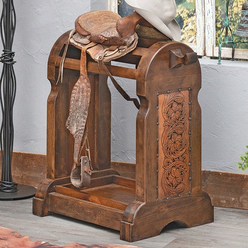 El Vaquero Tooled Leather Saddle Stand