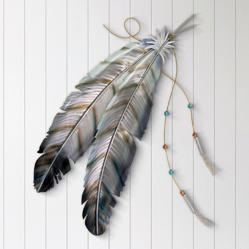 Beaded Feathers Metal Wall Art