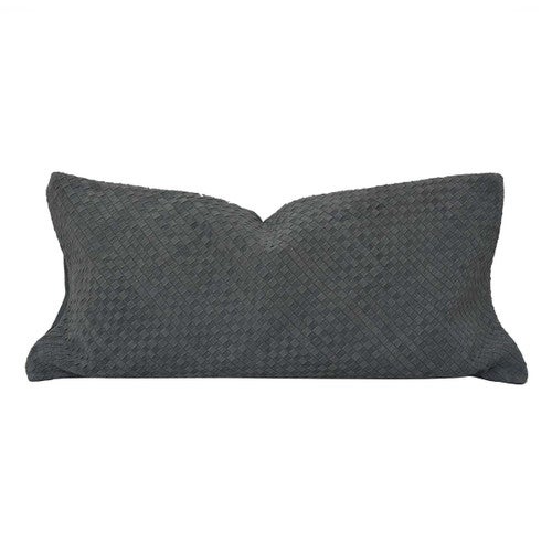 Checkered Woven Lumbar Cushion - Gray