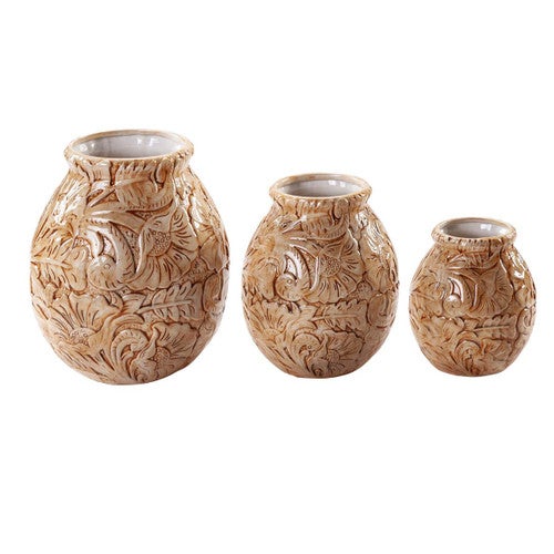 Rustic Leather Vases - Set of 3