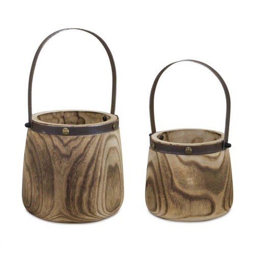 Rustic Wooden Pails - Set of 2