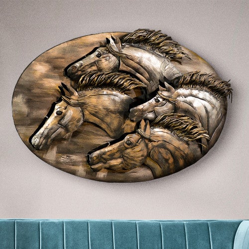 Wild Horses Running Wall Sculpture