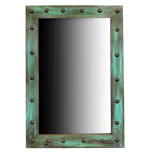 Turquoise Nailhead Trimmed Mirror