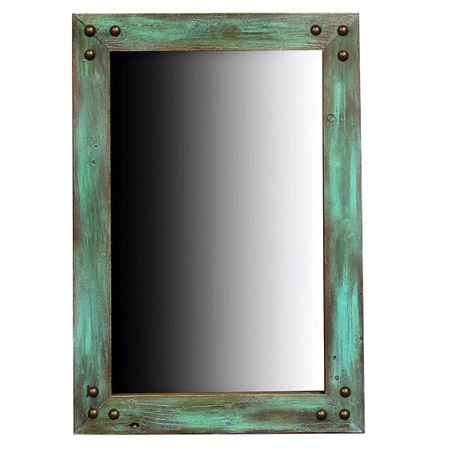 Turquoise Corner Nailhead Mirror