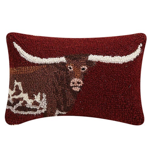 Crimson Gaze Longhorn Hooked Pillow - OUT OF STOCK UNTIL 10/30/2025
