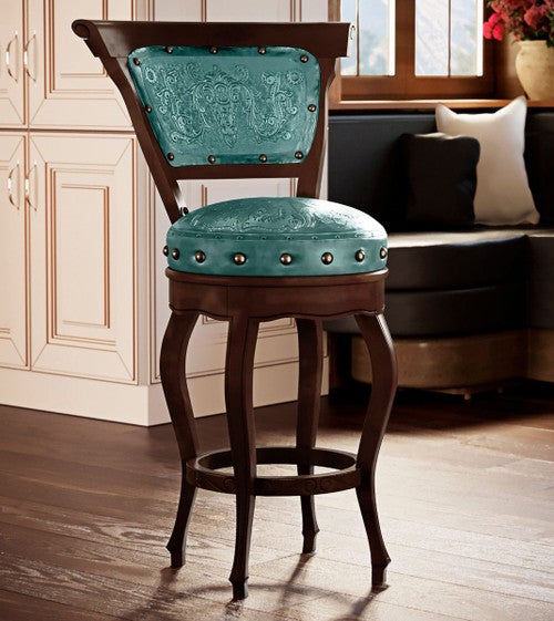 Spanish Heritage Swivel Stool w/ Back - Teal