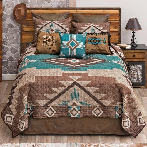 Mocha Turquoise Southwest Quilt Bedding Collection