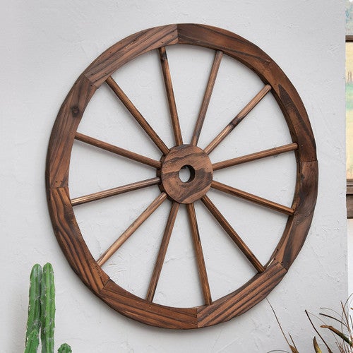 Wood Wagon Wheel Wall Hanging - CLEARANCE