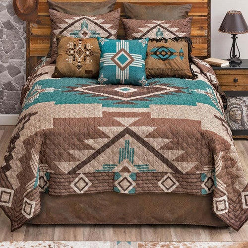 Mocha Turquoise Southwest Quilt Bed Set - Queen - OUT OF STOCK