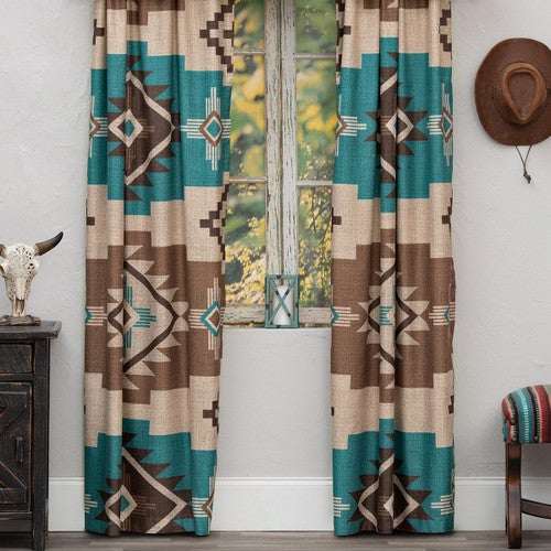 Mocha Turquoise Southwest Lined Drapes