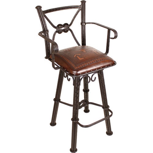 Coronado Swivel Counter Stool w/Arms - Steer Brands Antique Brown