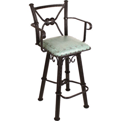 Coronado Swivel Counter Stool w/Arms - Plain with Tacks Turquoise