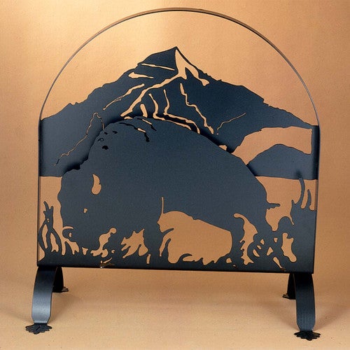 Mountain Bison Arched Fireplace Screen