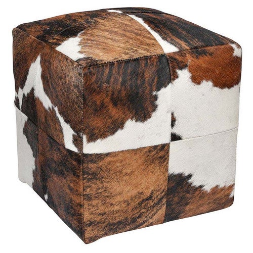 Tricolor Cowhide Square Pouf