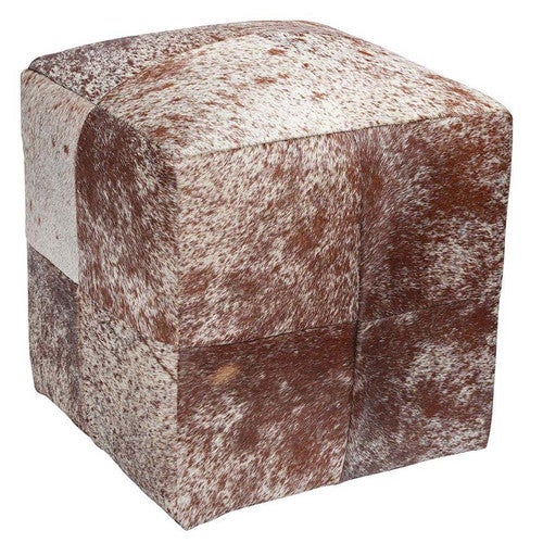 Brown Salt & Pepper Cowhide Square Pouf