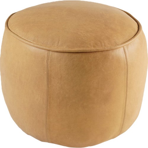 Bismark Round Tan Leather Pouf - OUT OF STOCK UNTIL 01/08/2026