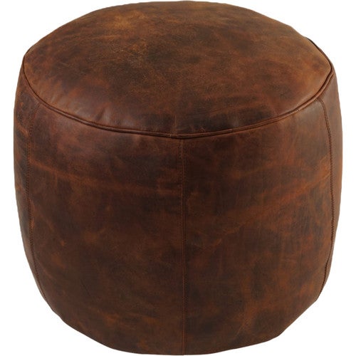 Bismark Round Brown Leather Pouf - OUT OF STOCK UNTIL 01/08/2026