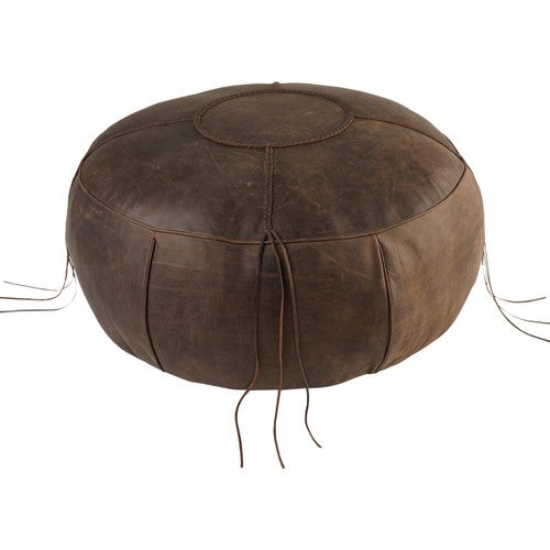 Boseman Brown Leather Pouf with Handbraiding
