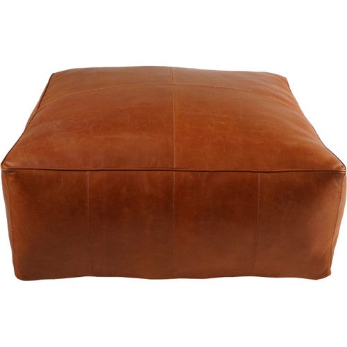 Billings Light Cognac Leather Pouf