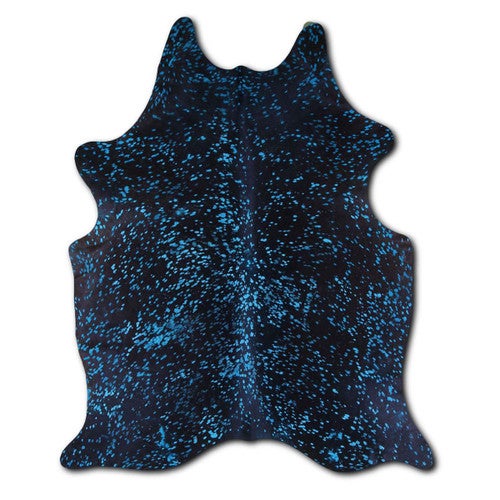 Blue Specked Black Cowhide Rug - Large