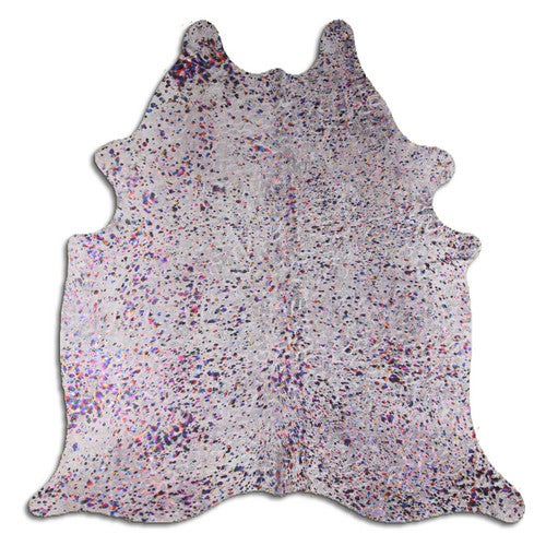 Rainbow Metallic White Cowhide Rug - Medium