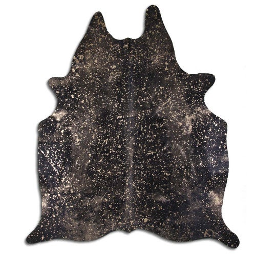 Gold Specked Black Cowhide Rug - Large