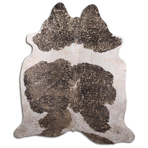 Gold Specked Black & White Cowhide Rug - Medium