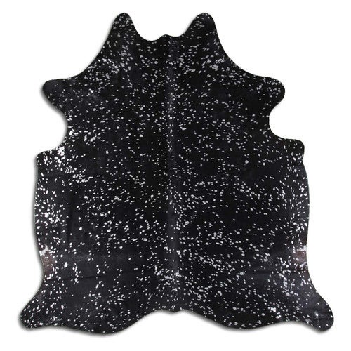 Silver Specked Black Cowhide Rug - Medium
