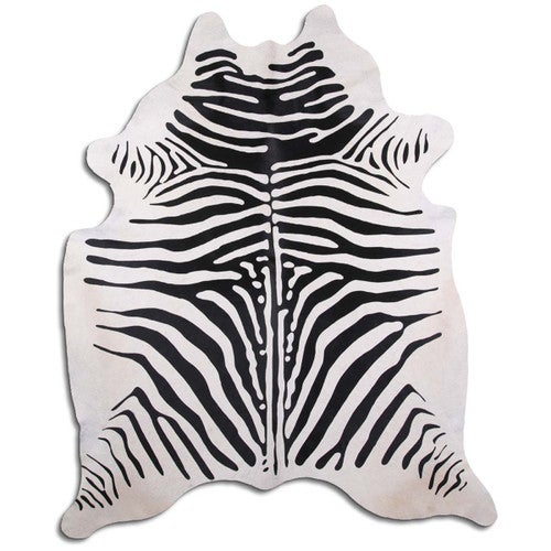 Zebra Printed White Cowhide Rug