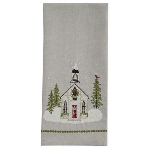 White Church Dishtowel - Set of 4