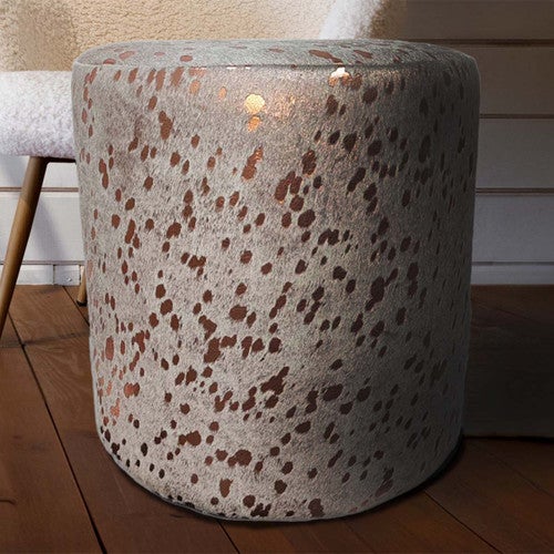 Blush Splashed Cowhide Round Pouf