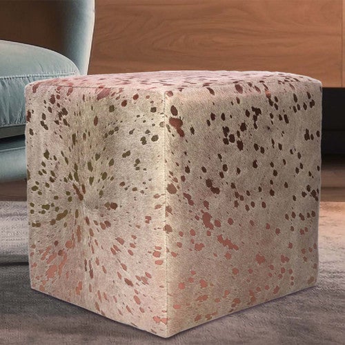 Blush Splashed Cowhide Square Pouf
