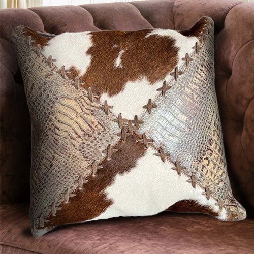 Cowhide & Faux Gator Embossed Pillow