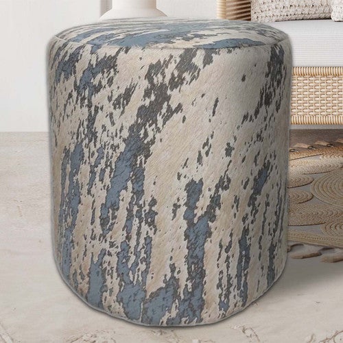 Confetti Gray Cowhide Round Pouf